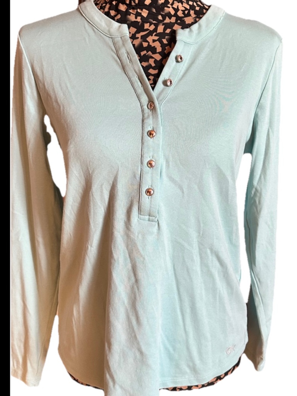 Calvin Klein Mint Green Long-Sleeve Henley Top - Picture 2 of 5